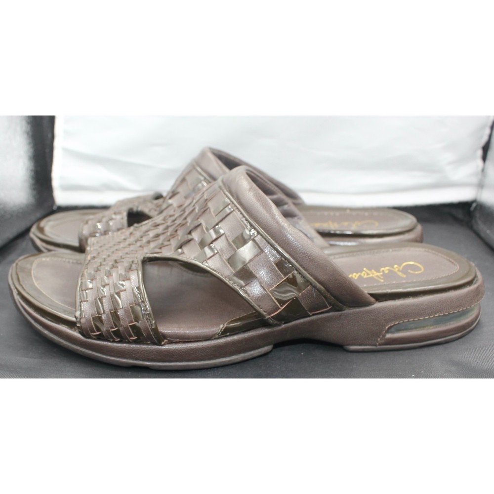 WMNS Cole Haan Brown Woven Patent Leather Sandal With Nike Air Max Heel Size 10B